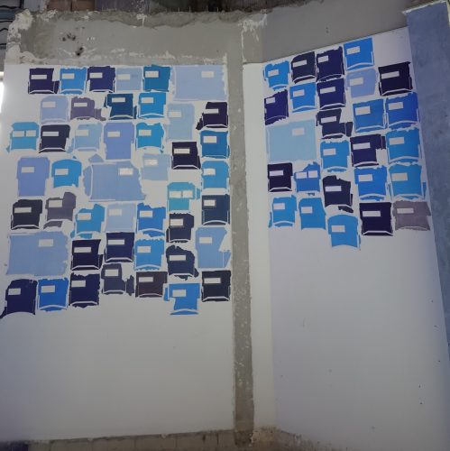 "Comme une lettre à la poste"  collage de 70 enveloppes administratives par Pierre Buraglio